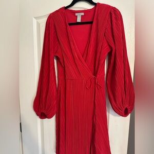 H&M Red Long Flared Sleeve Dress